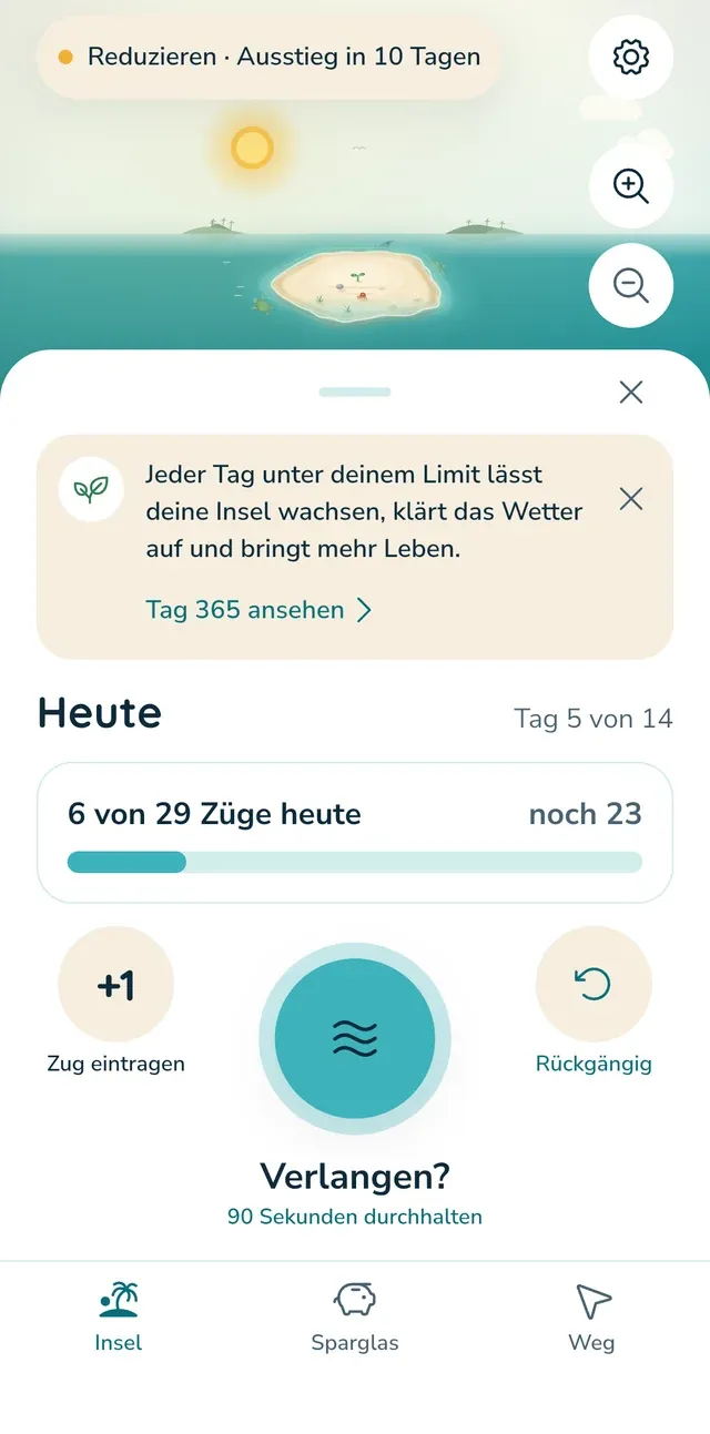Bleib jeden Tag im Tageslimit; an deinem Ausstiegstag erreicht es null.