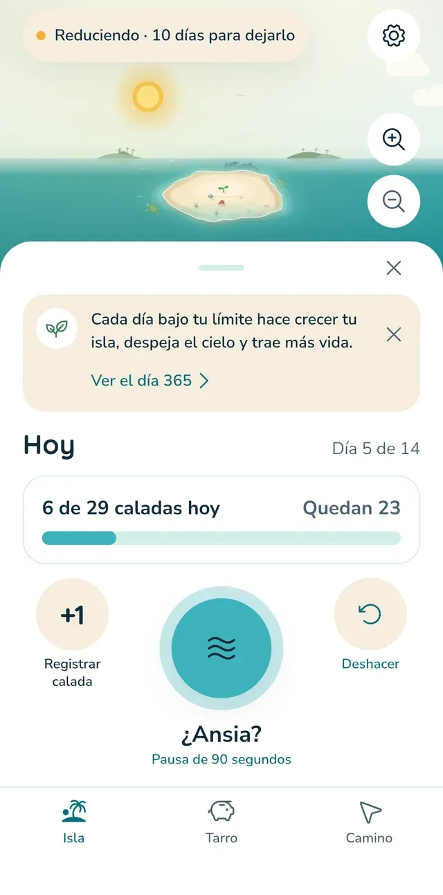 No pases del límite de cada día; llega a cero en tu fecha para dejarlo.