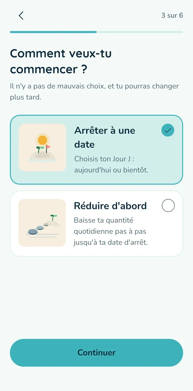 Choisis « Arrêter à une date » ou « Réduire d'abord ».