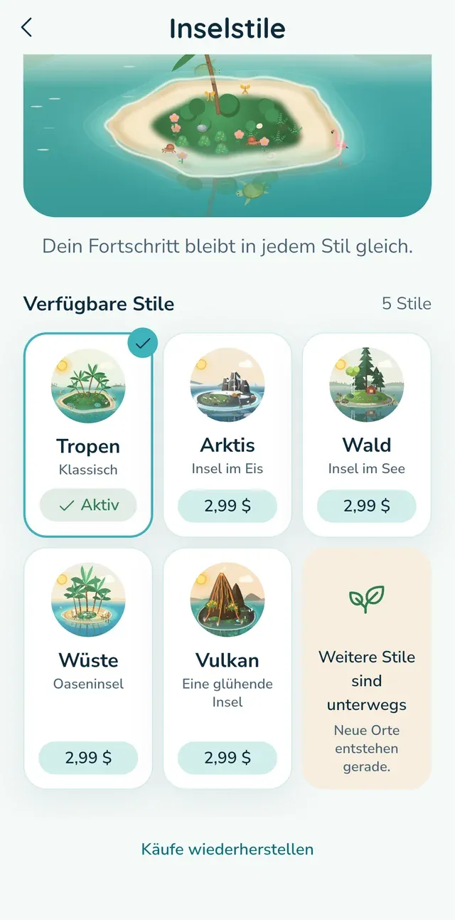 Nutze dasselbe Apple- oder Google-Konto, mit dem du gekauft hast.